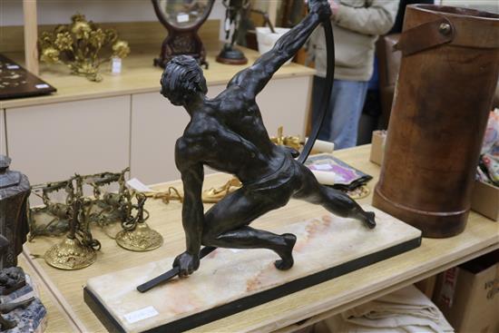 J. De Roncourt. A bronze and spelter sculpture Le Bendeur